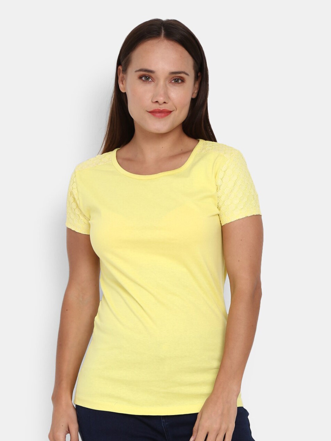 

V-Mart Round Neck Short Sleeves Cotton T-Shirt, Yellow