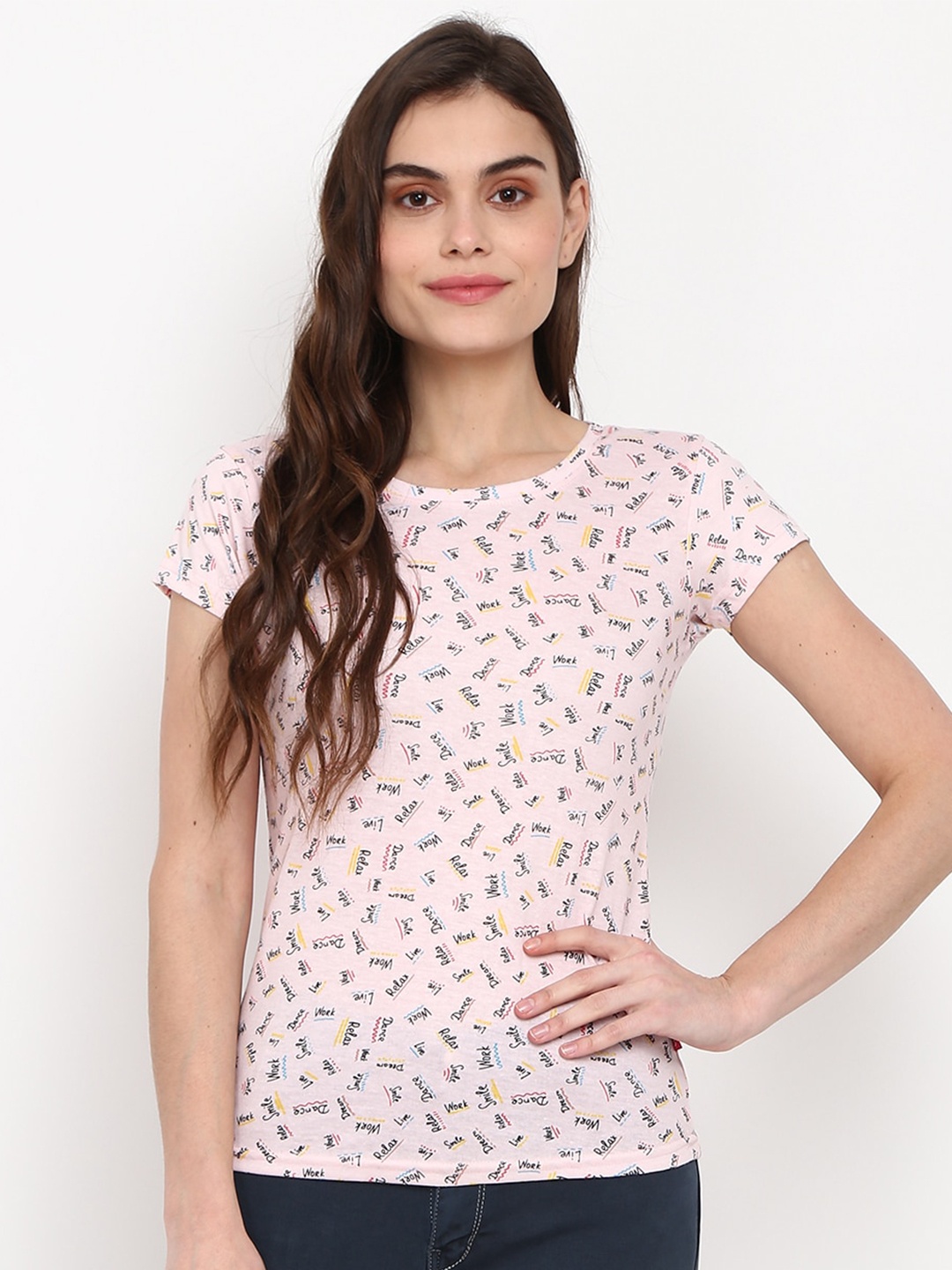 

V-Mart Typography Printed Round Neck T-shirt, Peach