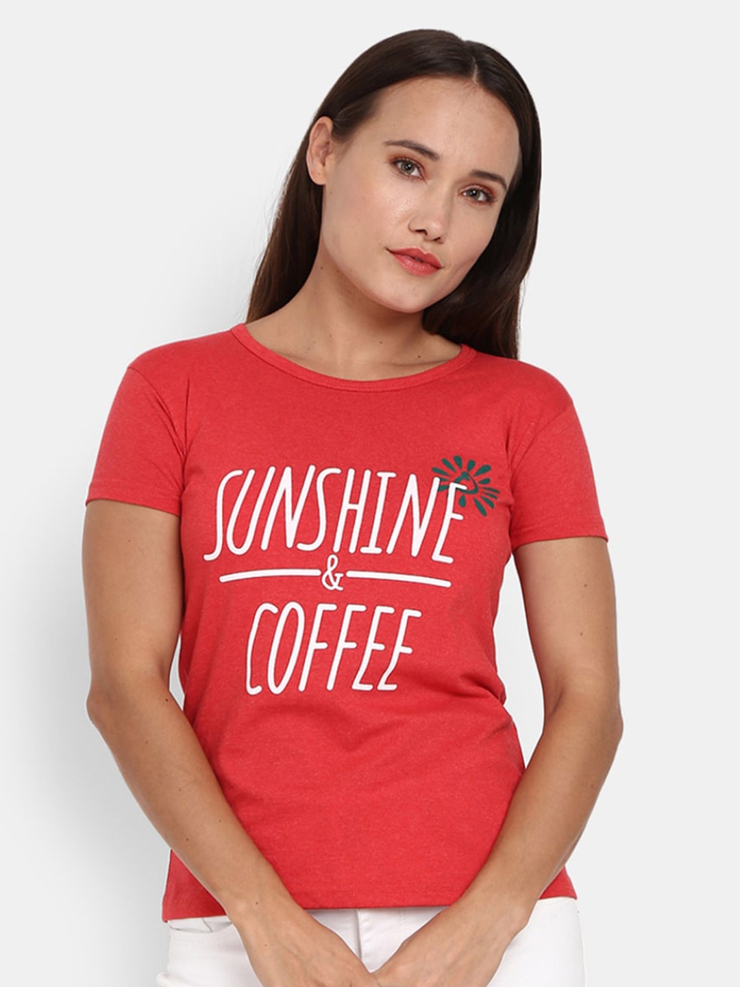 

V-Mart Typography Printed Cotton T-shirt, Coral