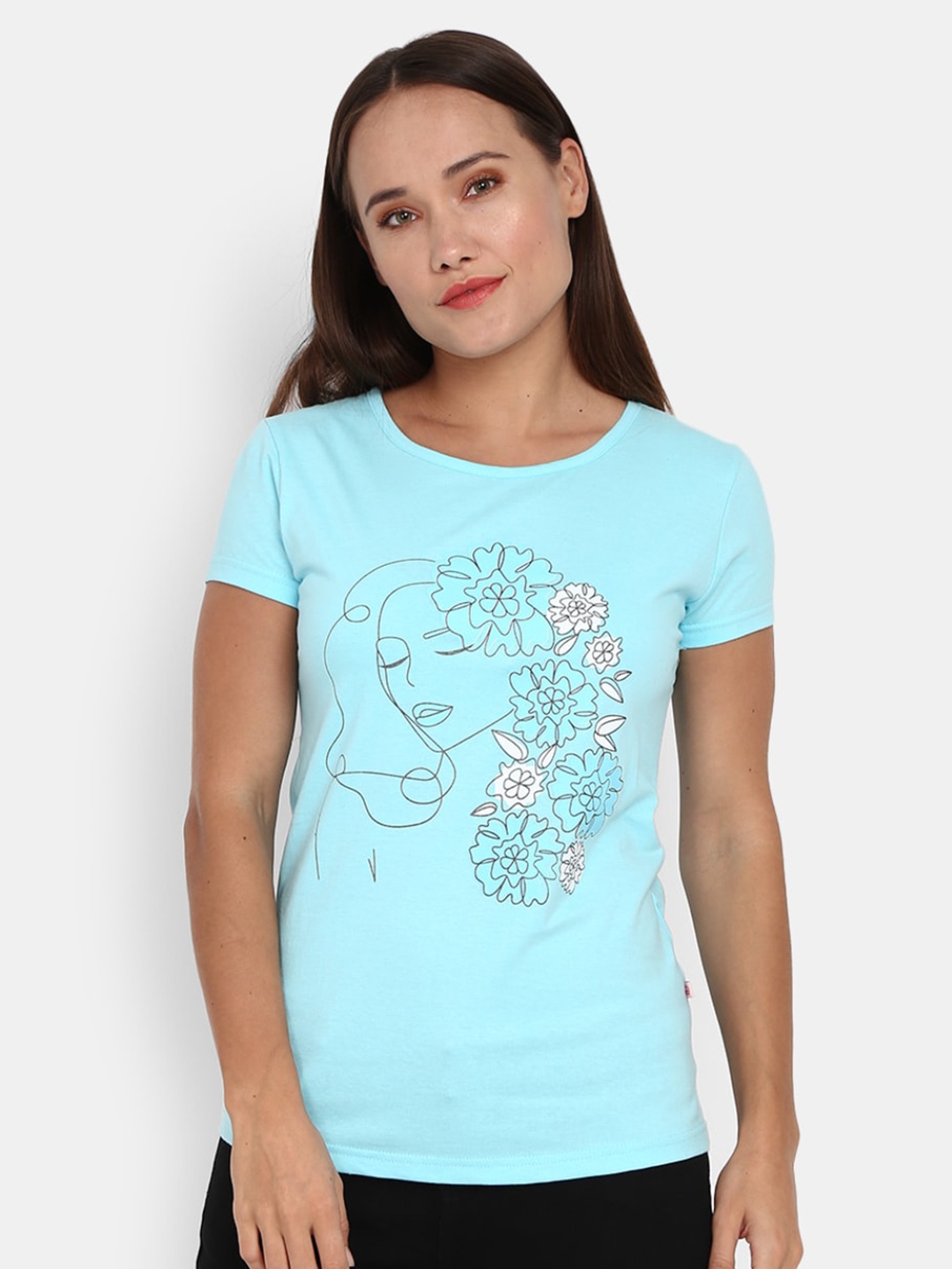 

V-Mart Graphic Printed Round Neck Cotton T-shirt, Turquoise blue