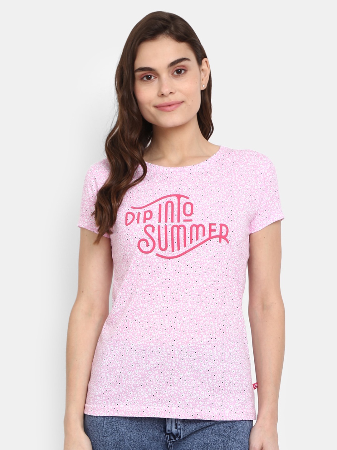 

V-Mart Typography Printed Cotton T-Shirt, Pink