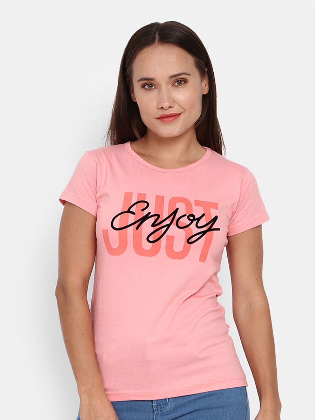 

V-Mart Typography Printed Cotton T-shirt, Pink