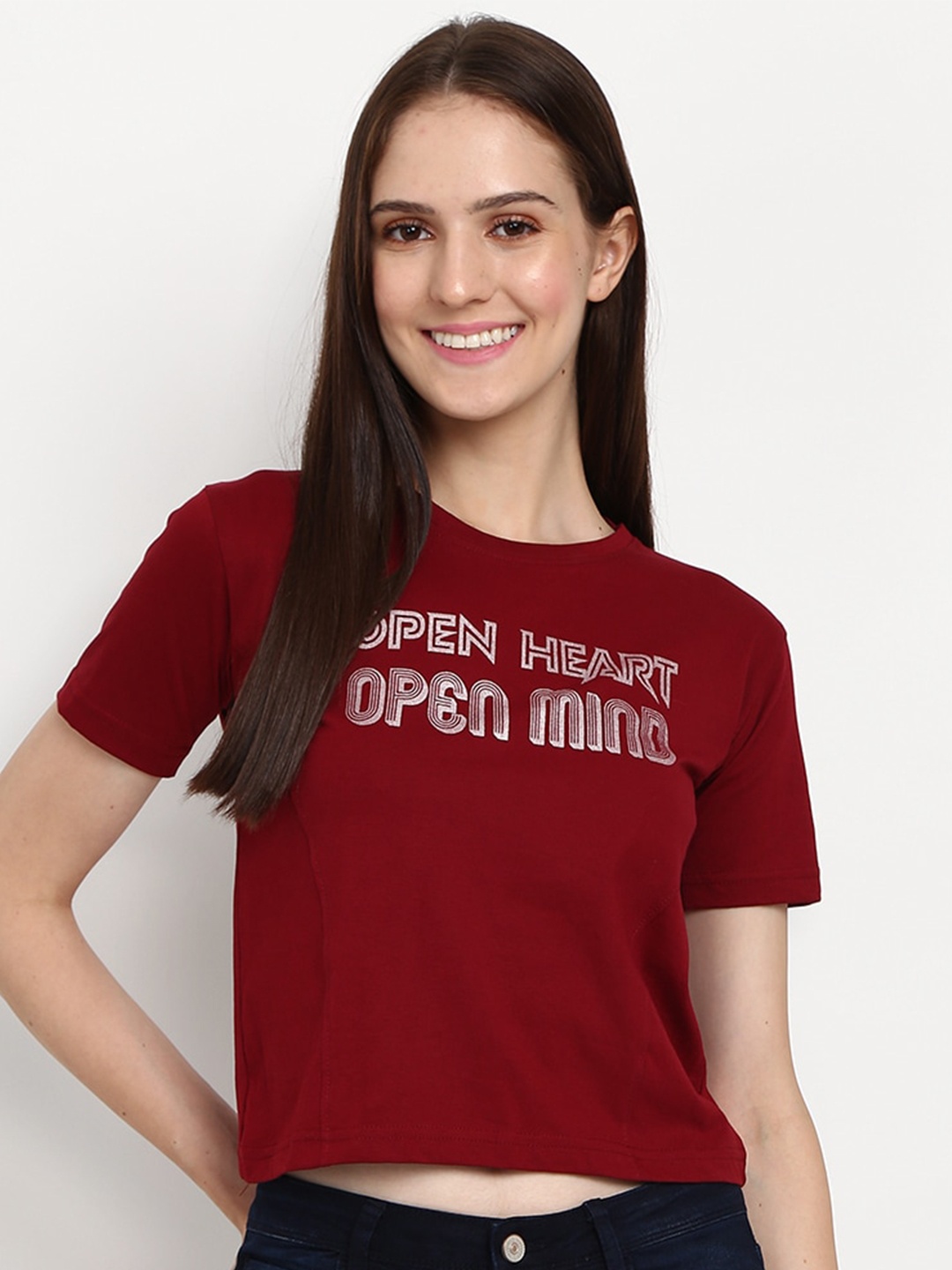 

V-Mart Typography Printed Cotton T-shirt, Maroon