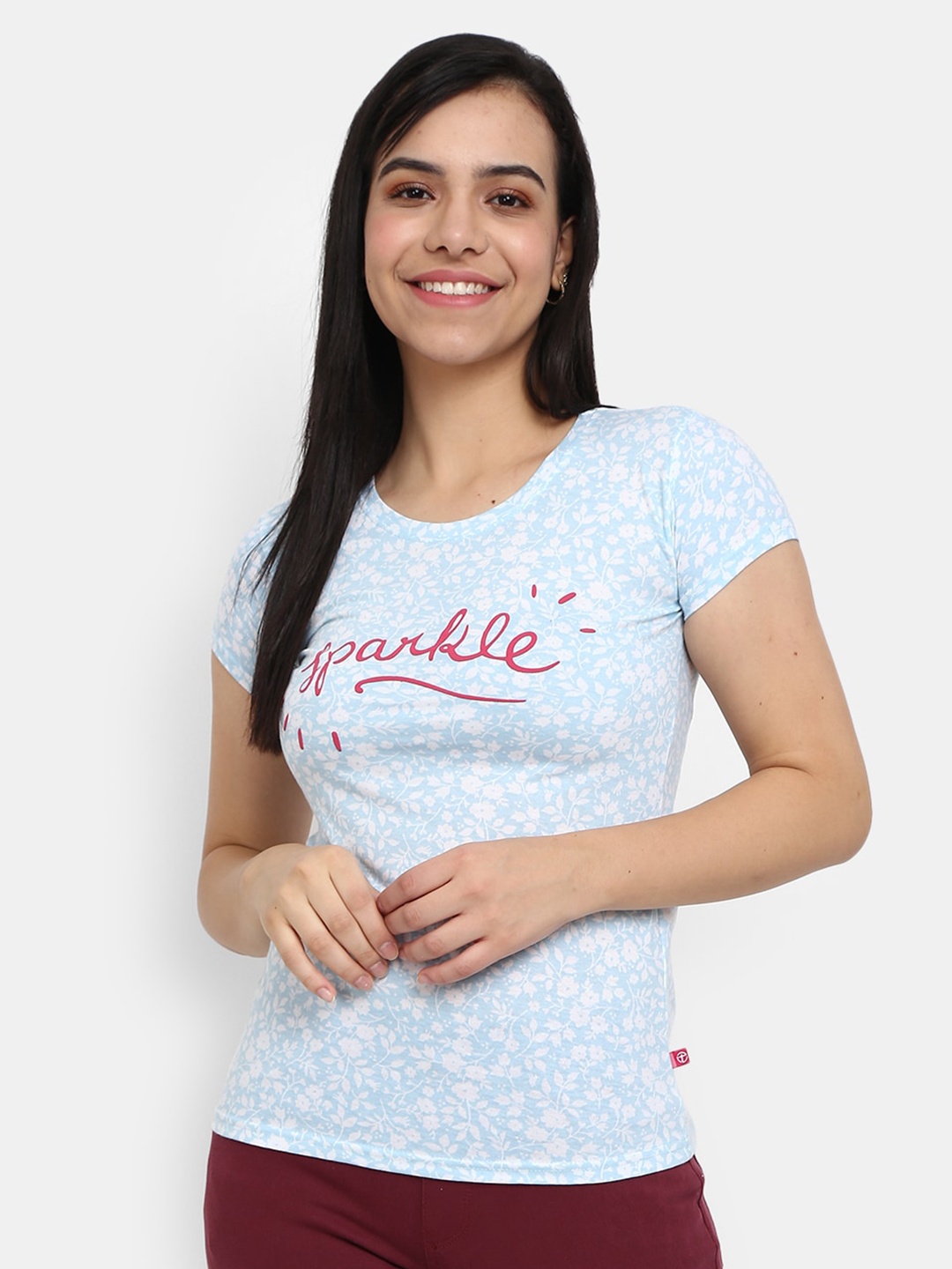 

V-Mart Floral Printed Cotton Casual T-Shirt, Blue