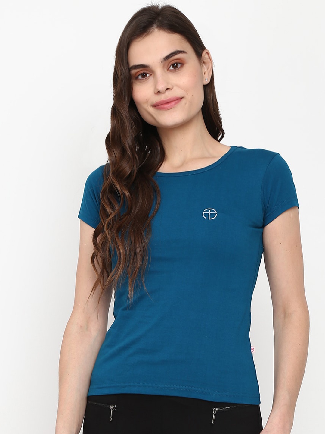 

V-Mart Round Neck Short Sleeves Cotton T-Shirt, Teal
