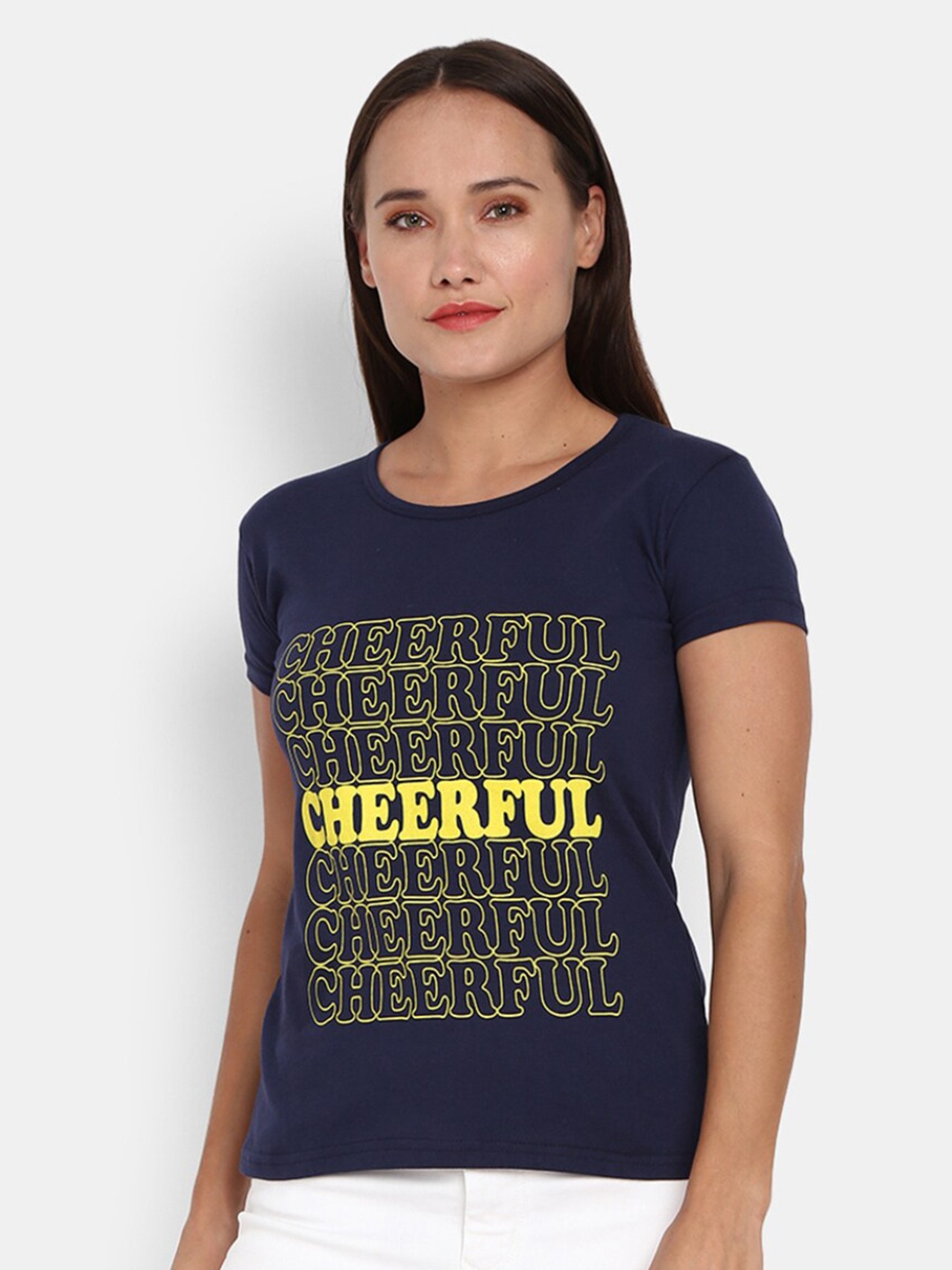 

V-Mart Typography Printed Cotton T-shirt, Navy blue