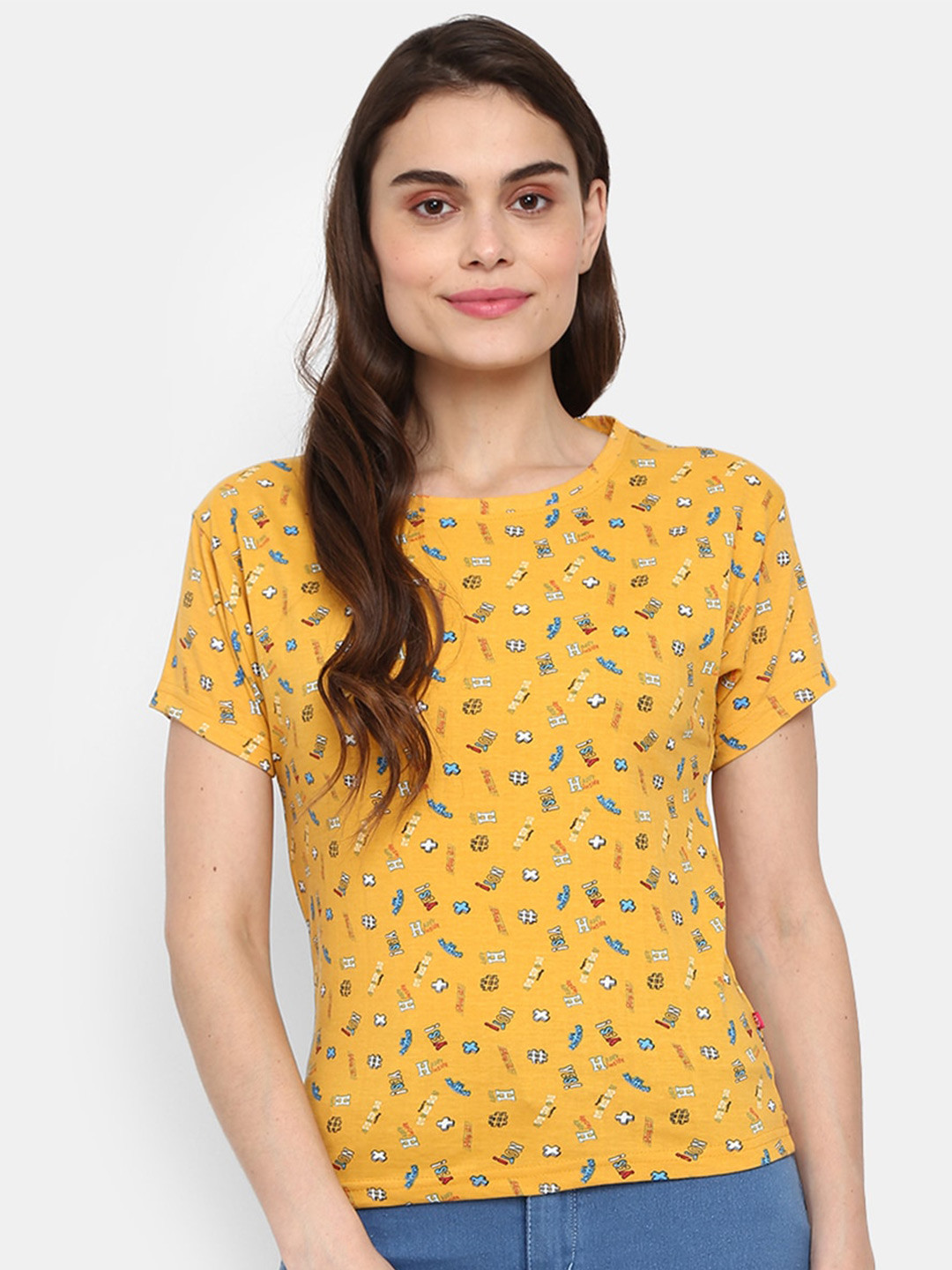 

V-Mart Conversational Printed Cotton T-Shirt, Mustard