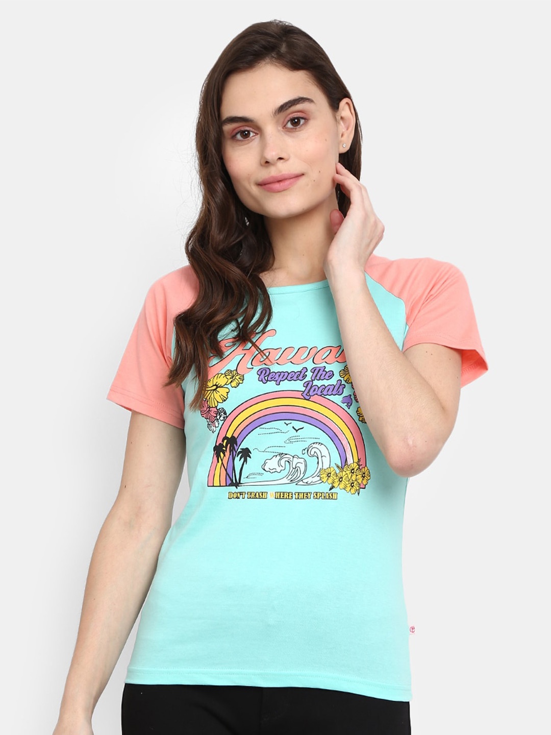 

V-Mart Typography Printed Raglan Sleeves Regular Fit Cotton T-shirt, Blue