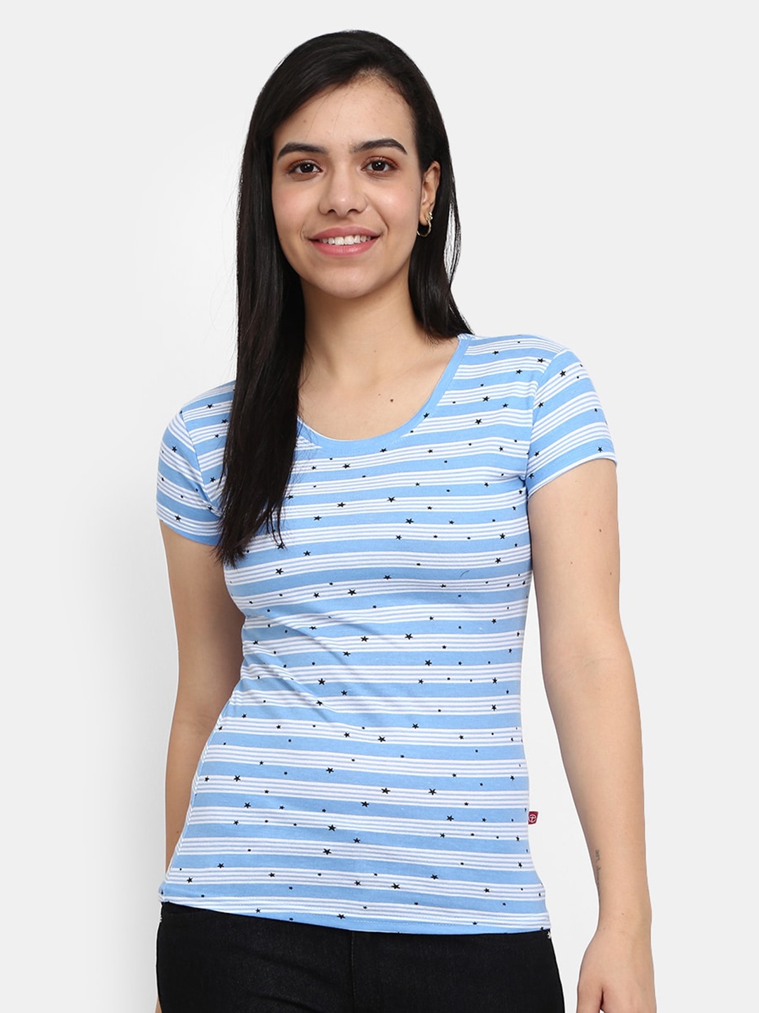 

V-Mart Striped Round Neck Short Sleeve T-shirt, Blue