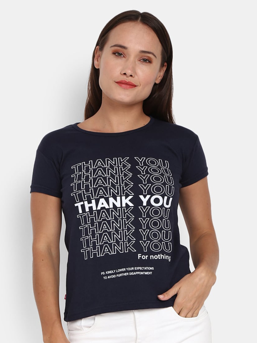 

V-Mart Typography Printed Cotton T-shirt, Navy blue