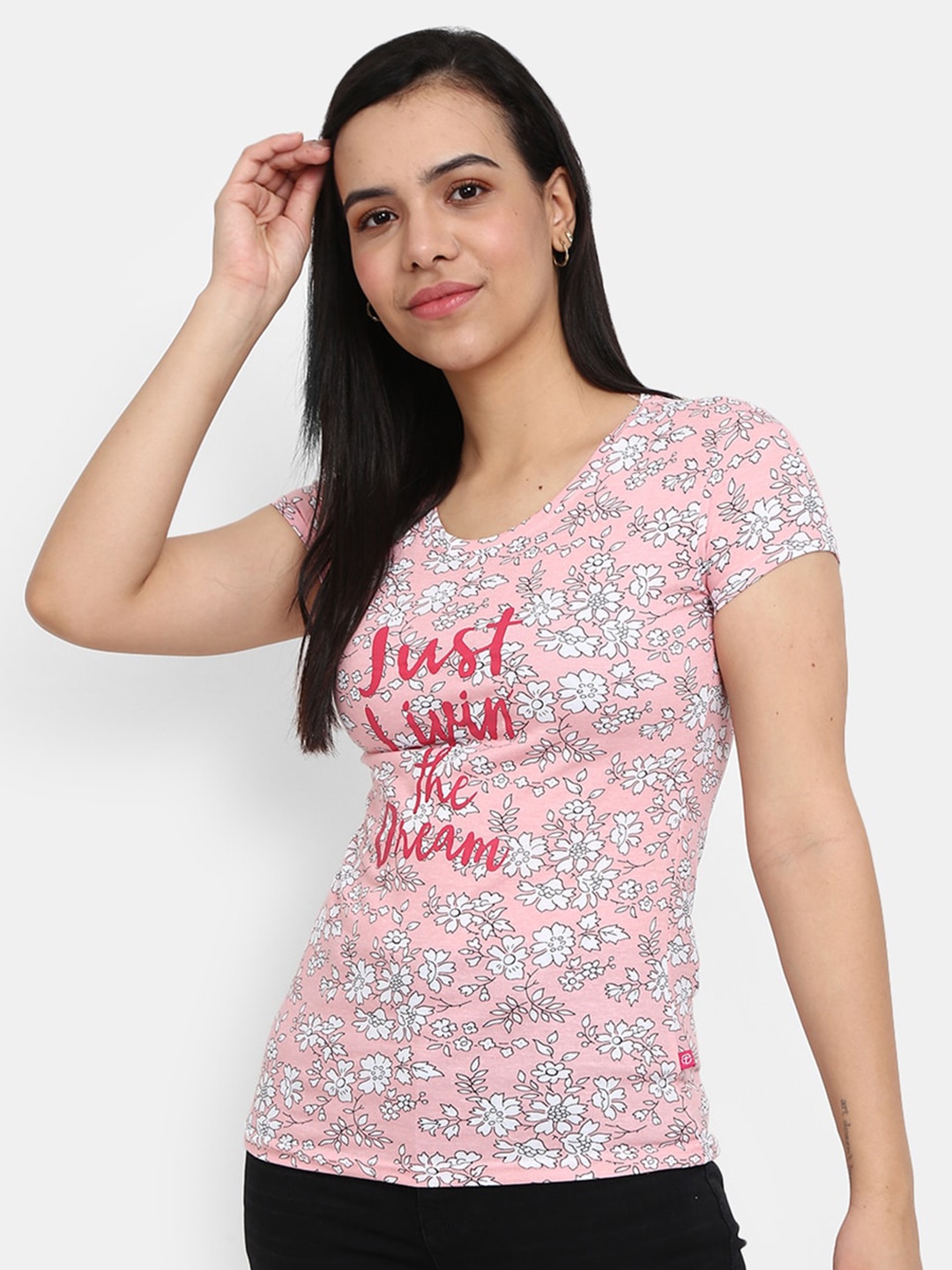 

V-Mart Typography Printed Round Neck T-shirt, Pink