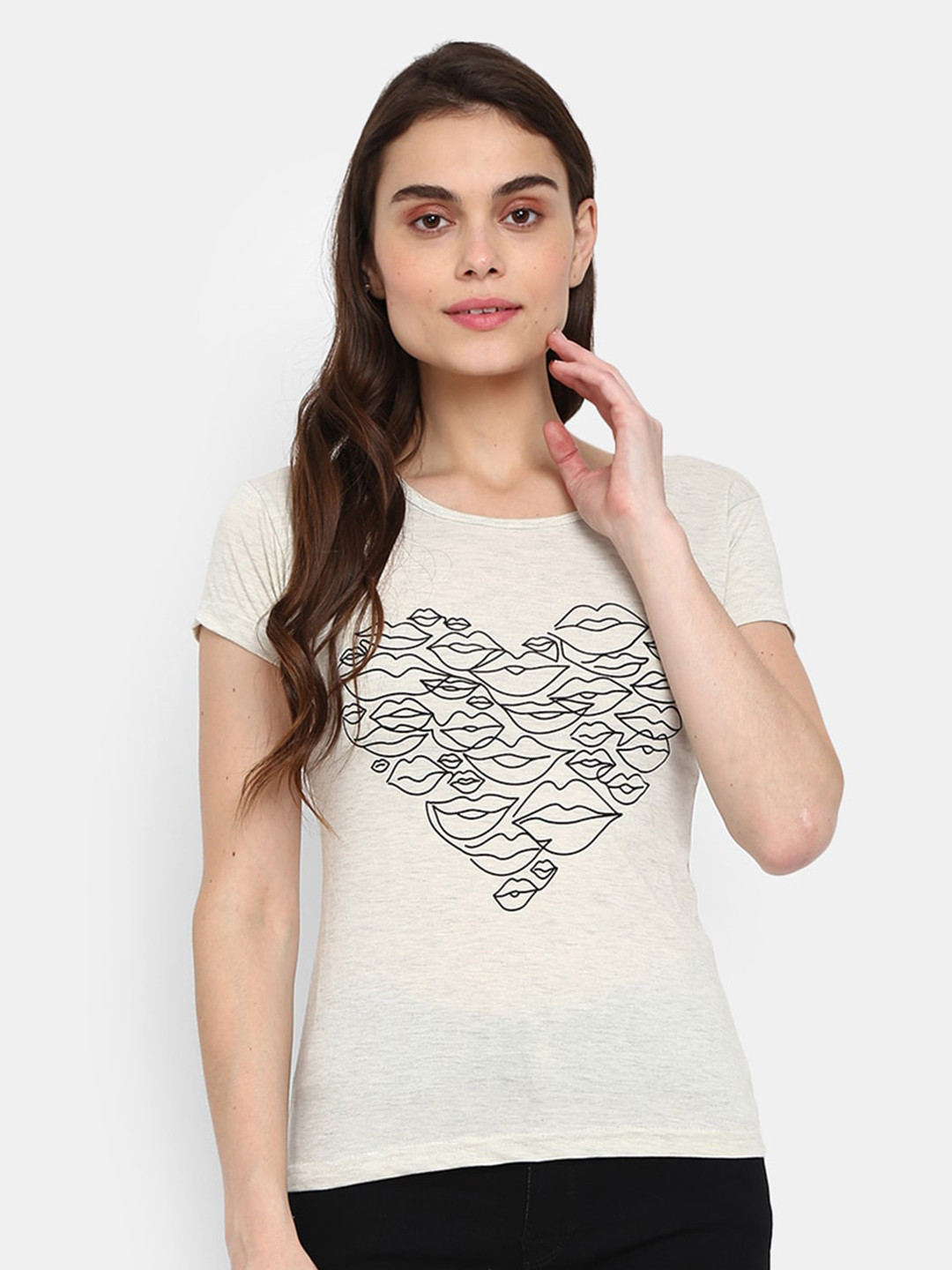 

V-Mart Conversational Printed Cotton Casual T-Shirt, Beige