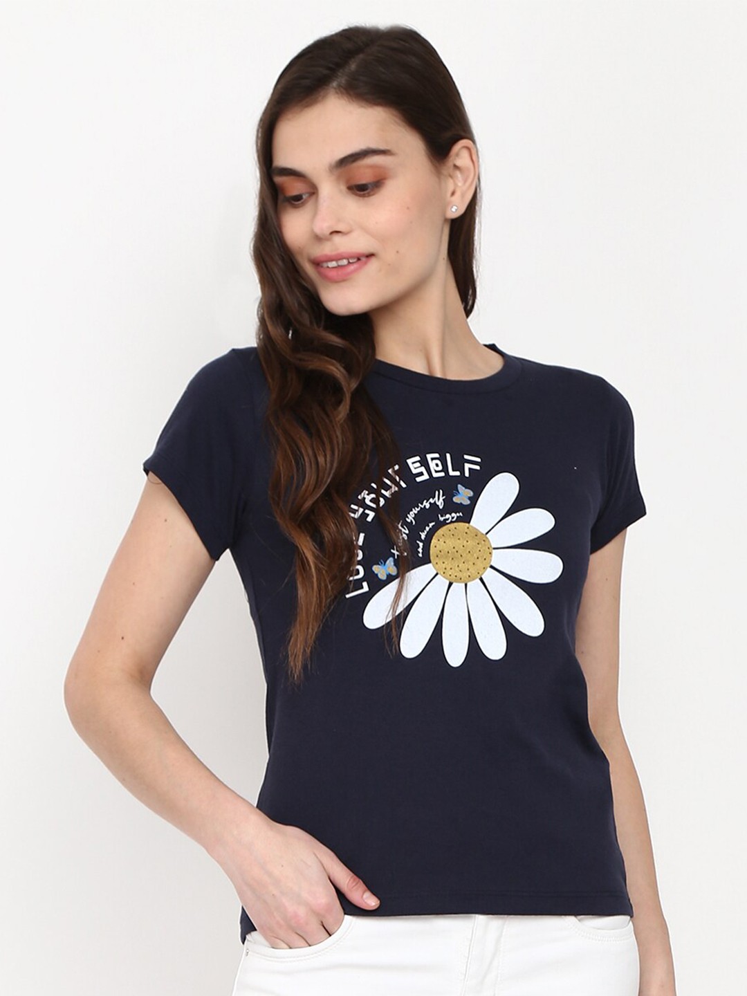 

V-Mart Graphic Printed Regular Sleeves Cotton Casual T-shirt, Navy blue