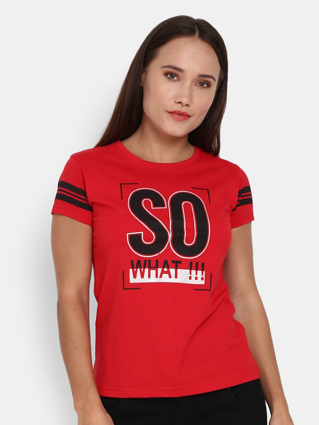 

V-Mart Typographic Printed Regular Fit Cotton T-shirt, Red