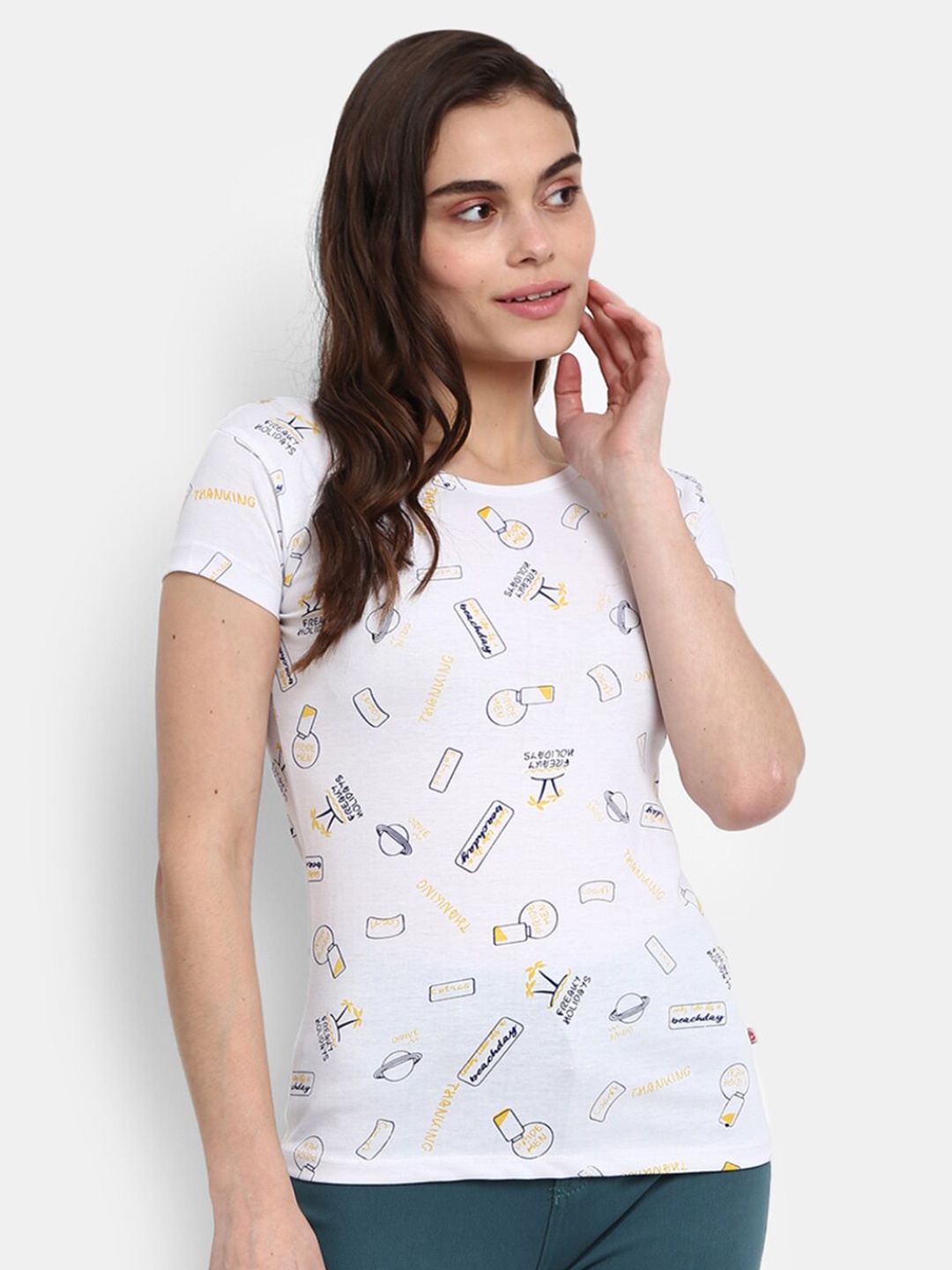 

V-Mart Conversational Printed Cotton Casual T-Shirt, White