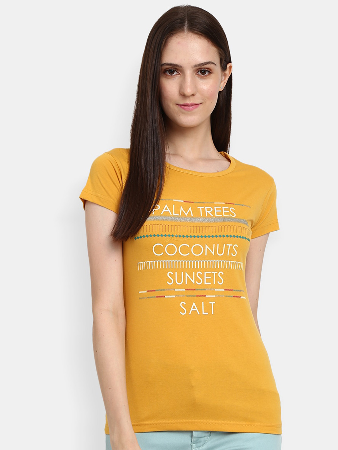 

V-Mart Typography Printed Regular Fit Cotton T-shirt, Mustard