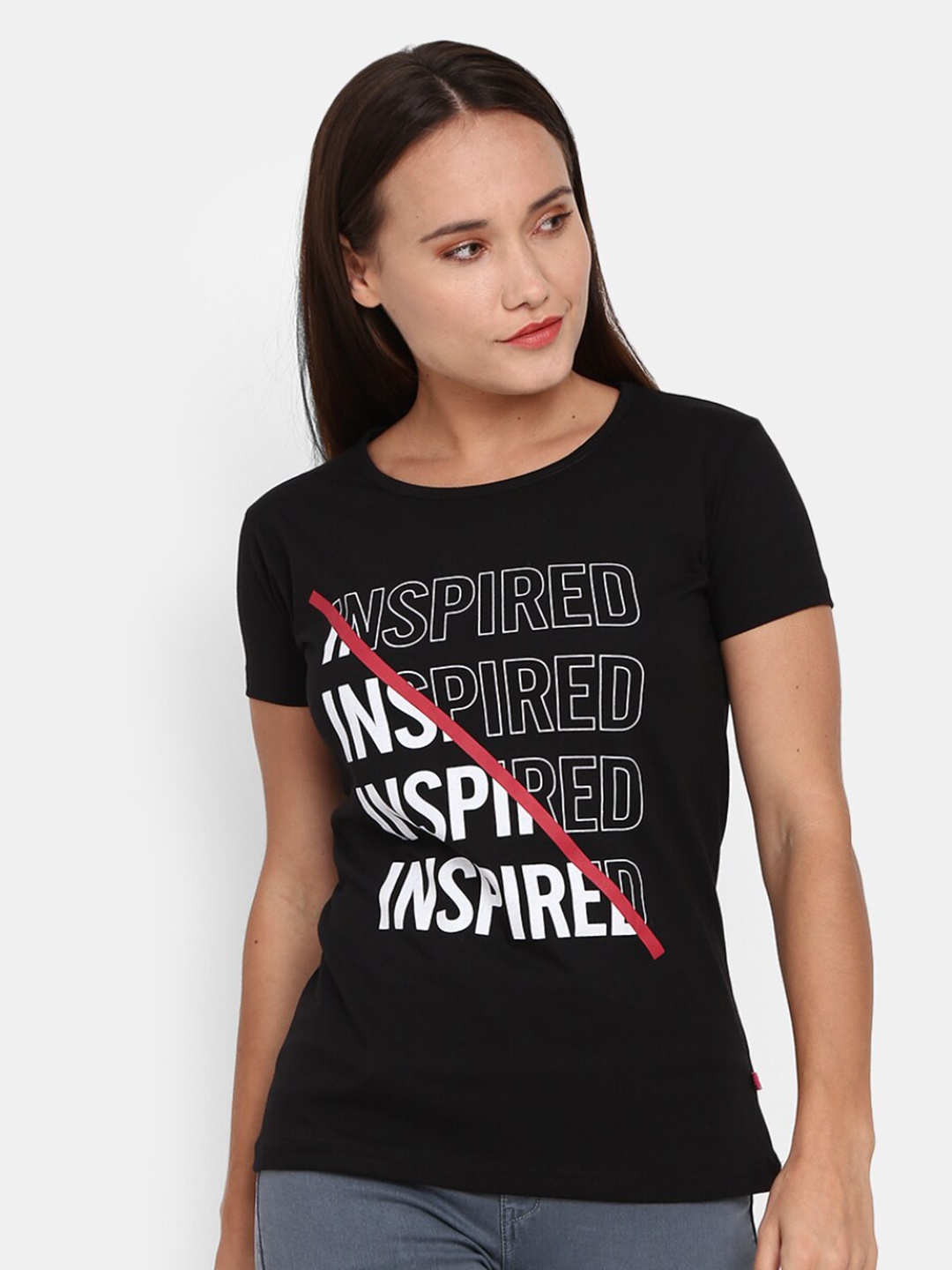 

V-Mart Typography Printed Cotton T-shirt, Black