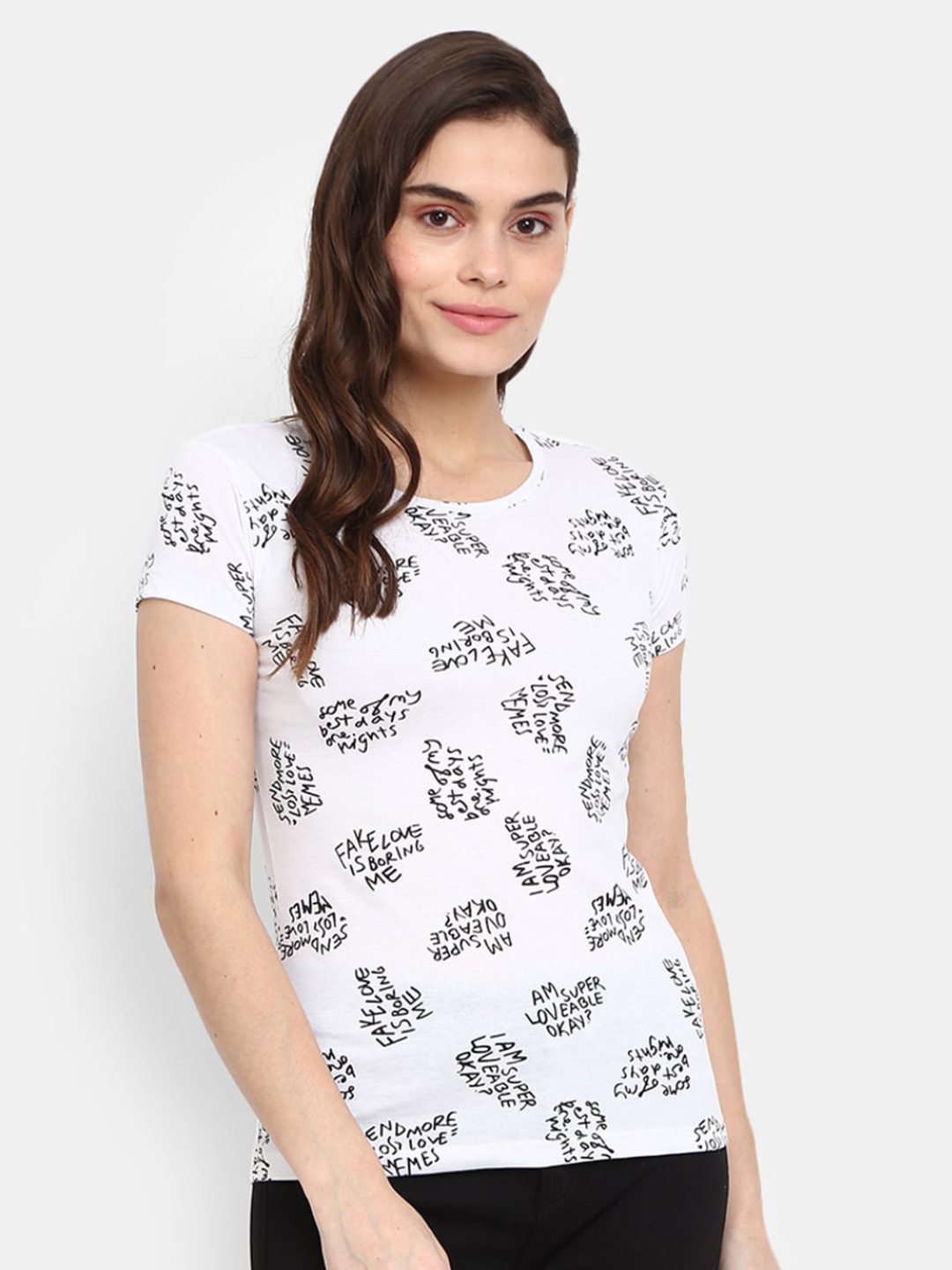 

V-Mart Typography Printed Monochrome Regular Sleeves Cotton Casual T-shirt, White