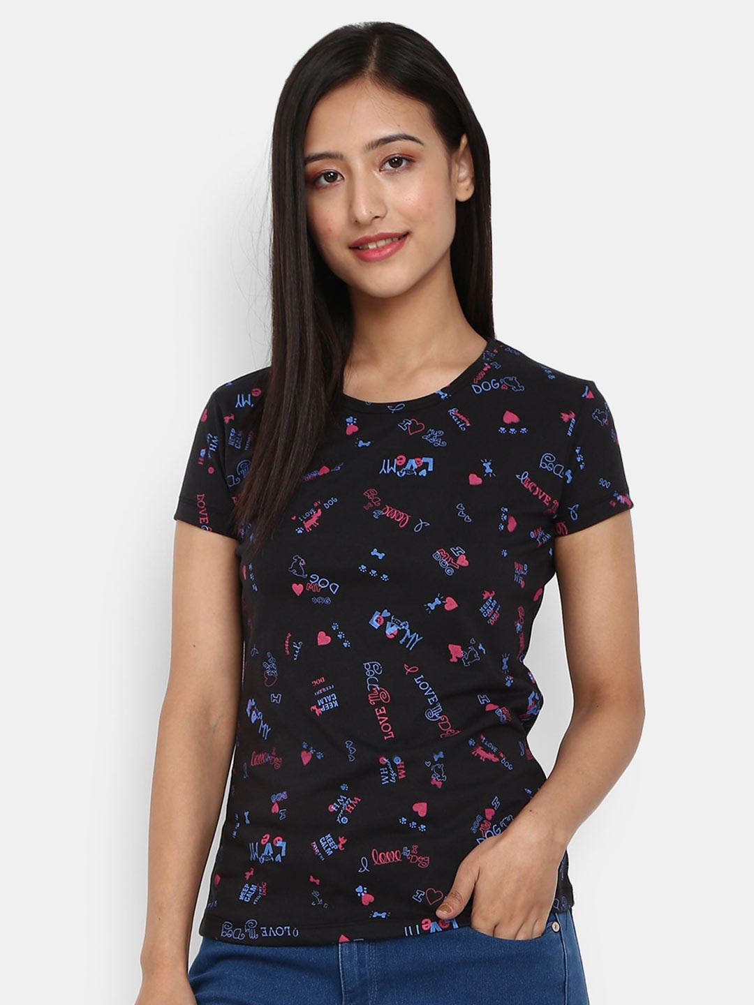 

V-Mart Conversational Printed Regular Cotton Fit T-shirt, Black