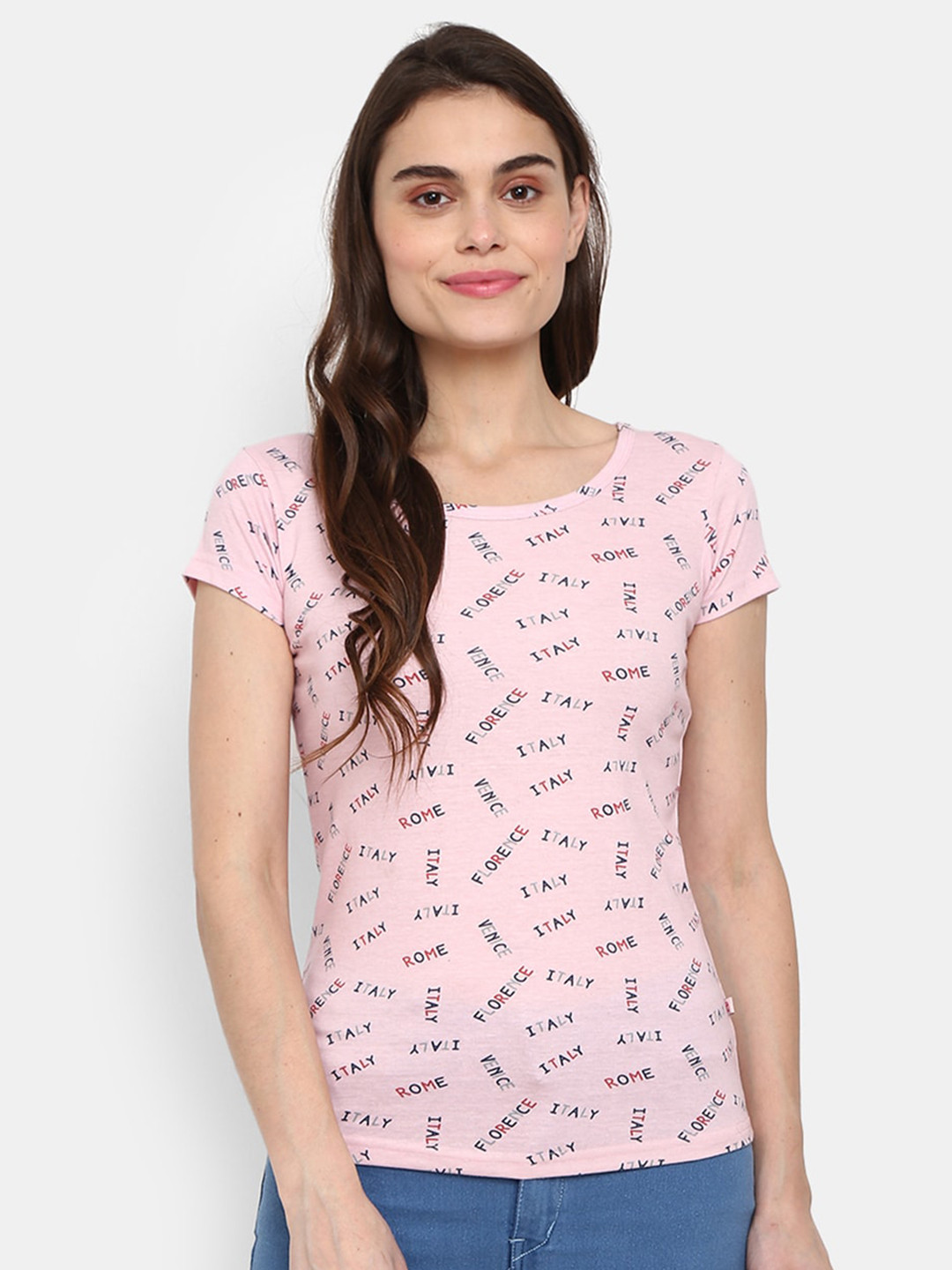 

V-Mart Typography Printed Cotton T-shirt, Peach