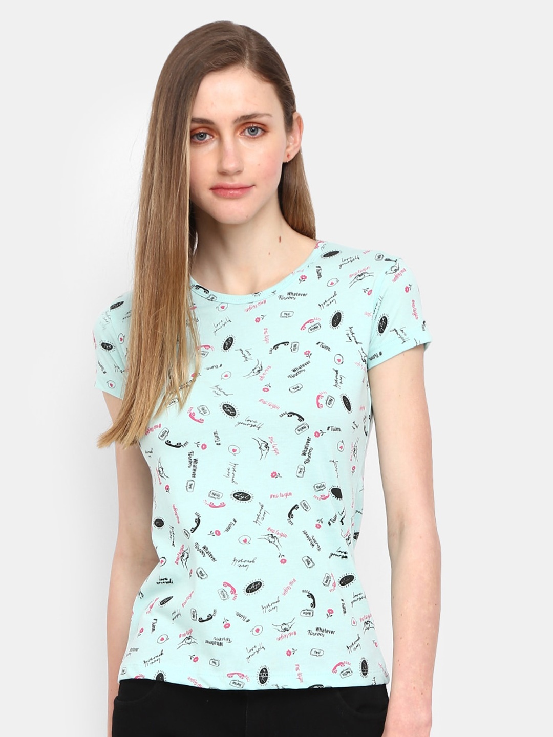 

V-Mart Conversational Printed Cotton T-Shirt, Sea green