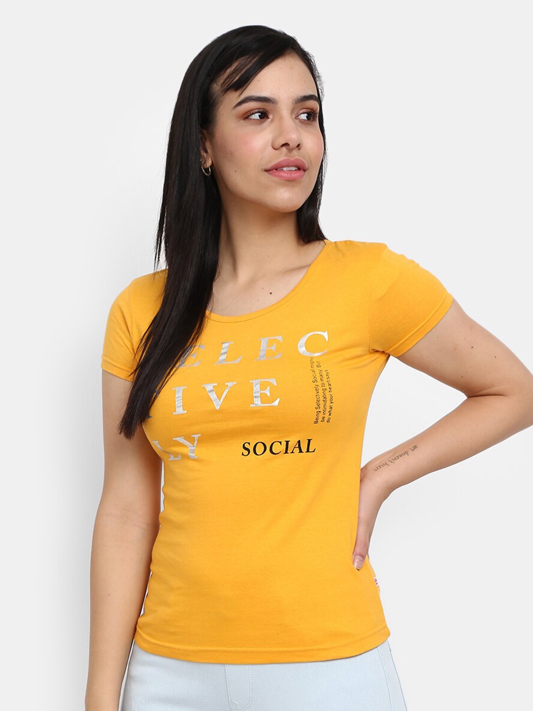 

V-Mart Typography Printed Cotton Casual T-Shirt, Mustard