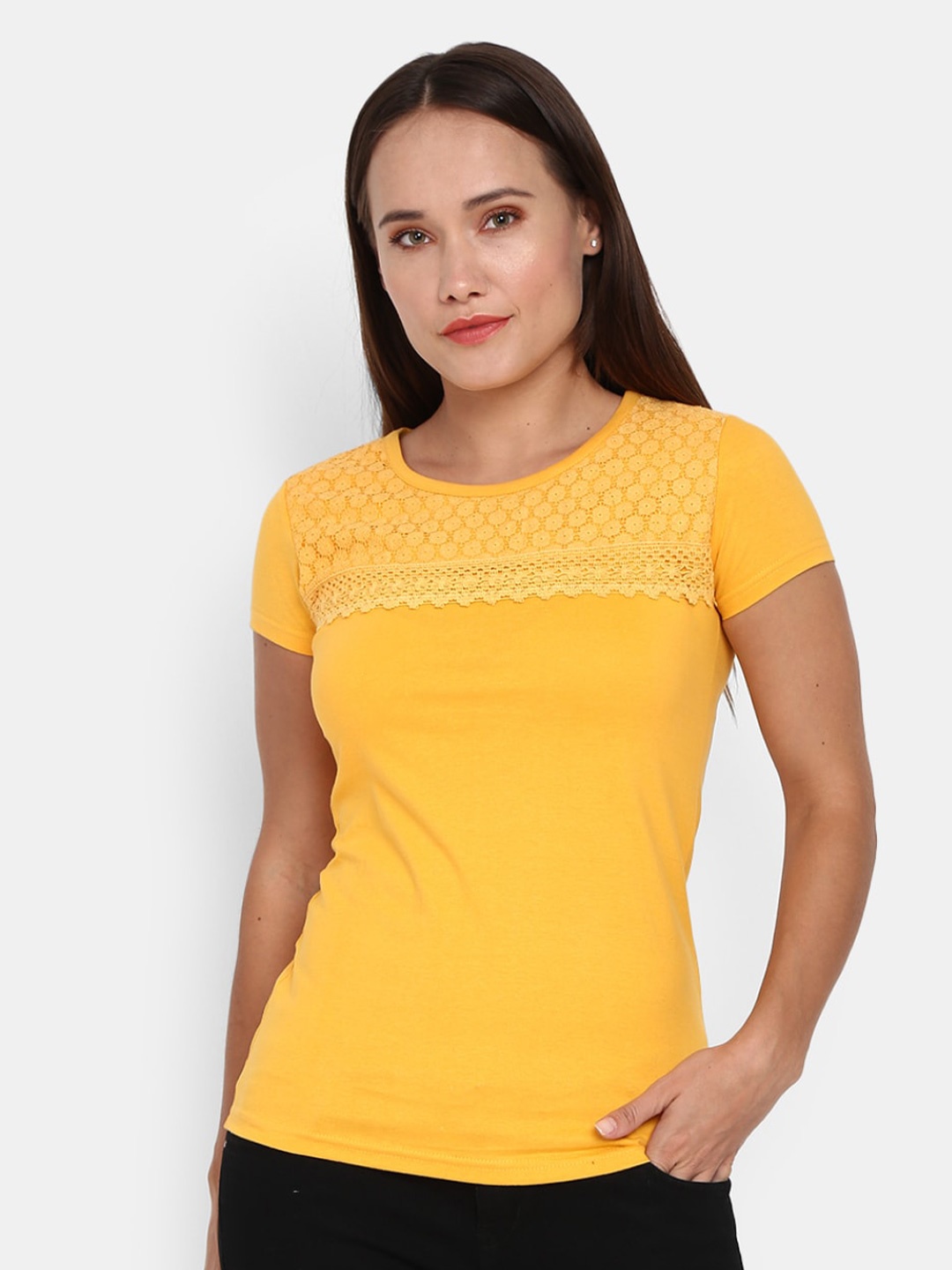 

V-Mart Embellished Cotton T-shirt, Yellow