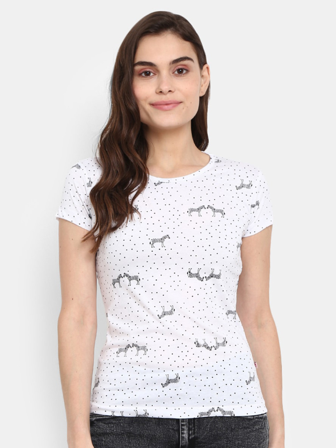 

V-Mart Polka Dots and Zebra Printed Cotton T-shirts, White