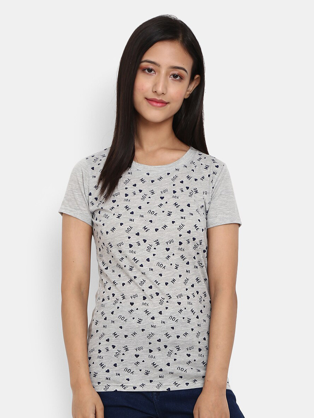 

V-Mart Typography Printed Melange Regular Sleeves Cotton Casual T-shirt, Grey melange