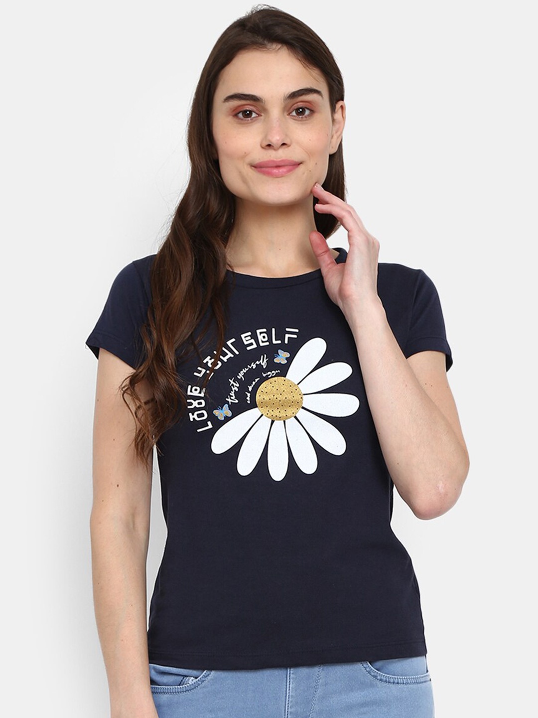 

V-Mart Graphic Printed Casual Cotton T-shirt, Navy blue