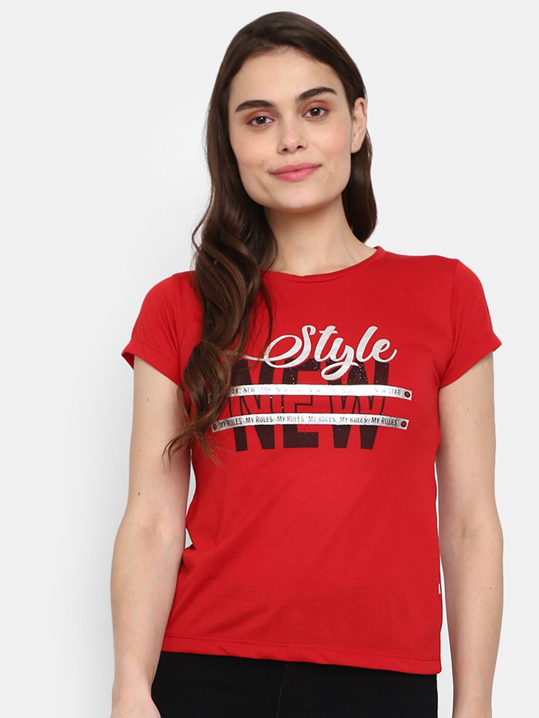 

V-Mart Typography Printed Regular Sleeves Cotton Casual T-shirt, Red