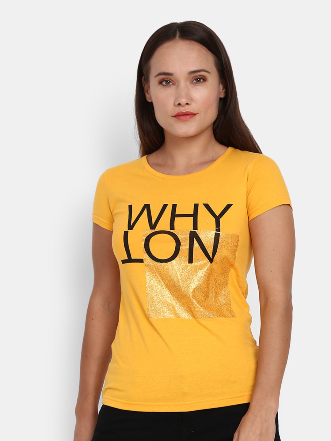 

V-Mart Typography Printed Round Neck T-shirt, Mustard