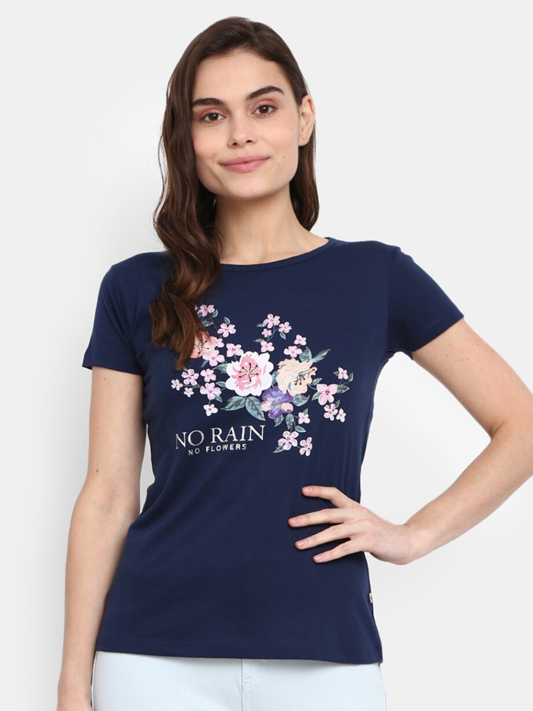 

V-Mart Graphic Printed Regular Sleeves Cotton Casual T-shirt, Navy blue