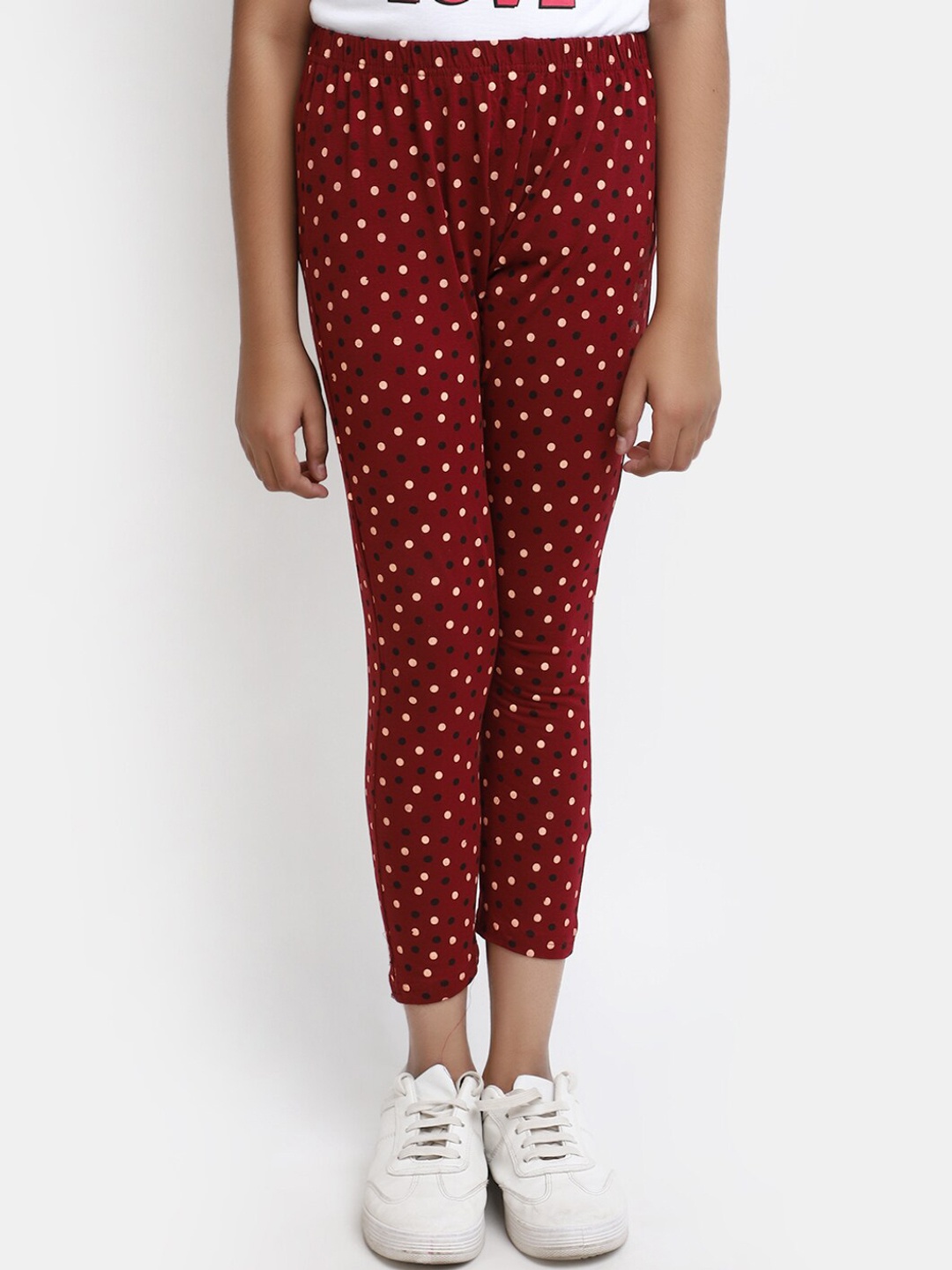 

V-Mart Girls Polka Dots Printed Cotton Ankle-Length Leggings, Maroon