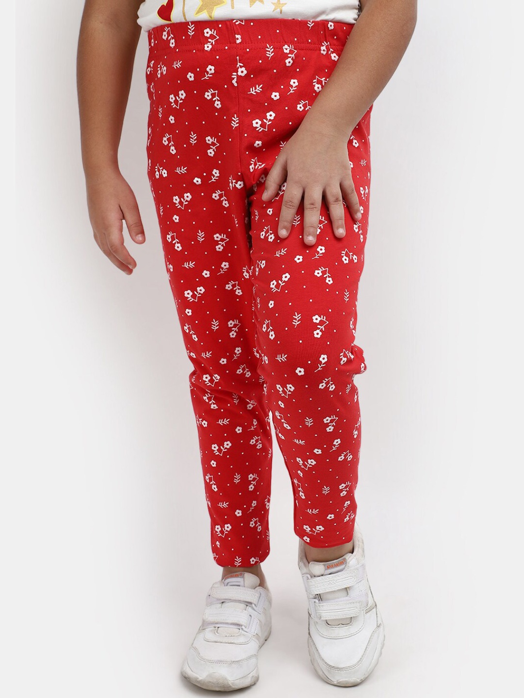 

V-Mart Girls Printed Ankle-Length Leggings, Red