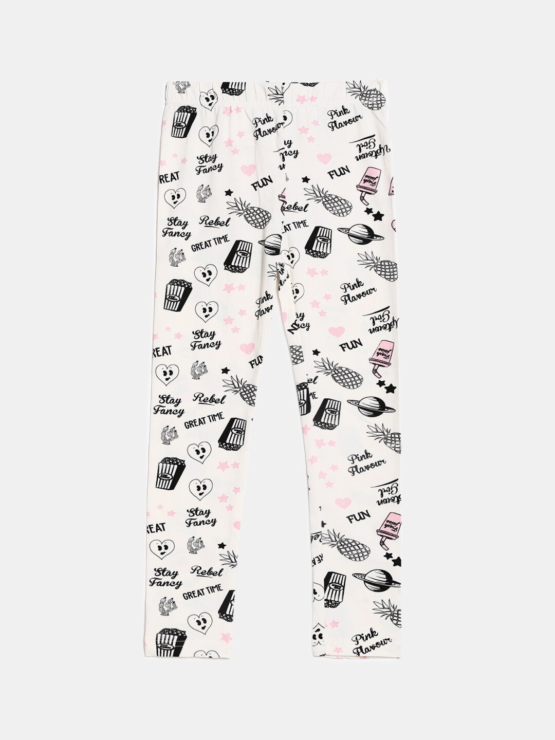 

V-Mart Girls Printed Cotton Ankle-Length Leggings, Off white