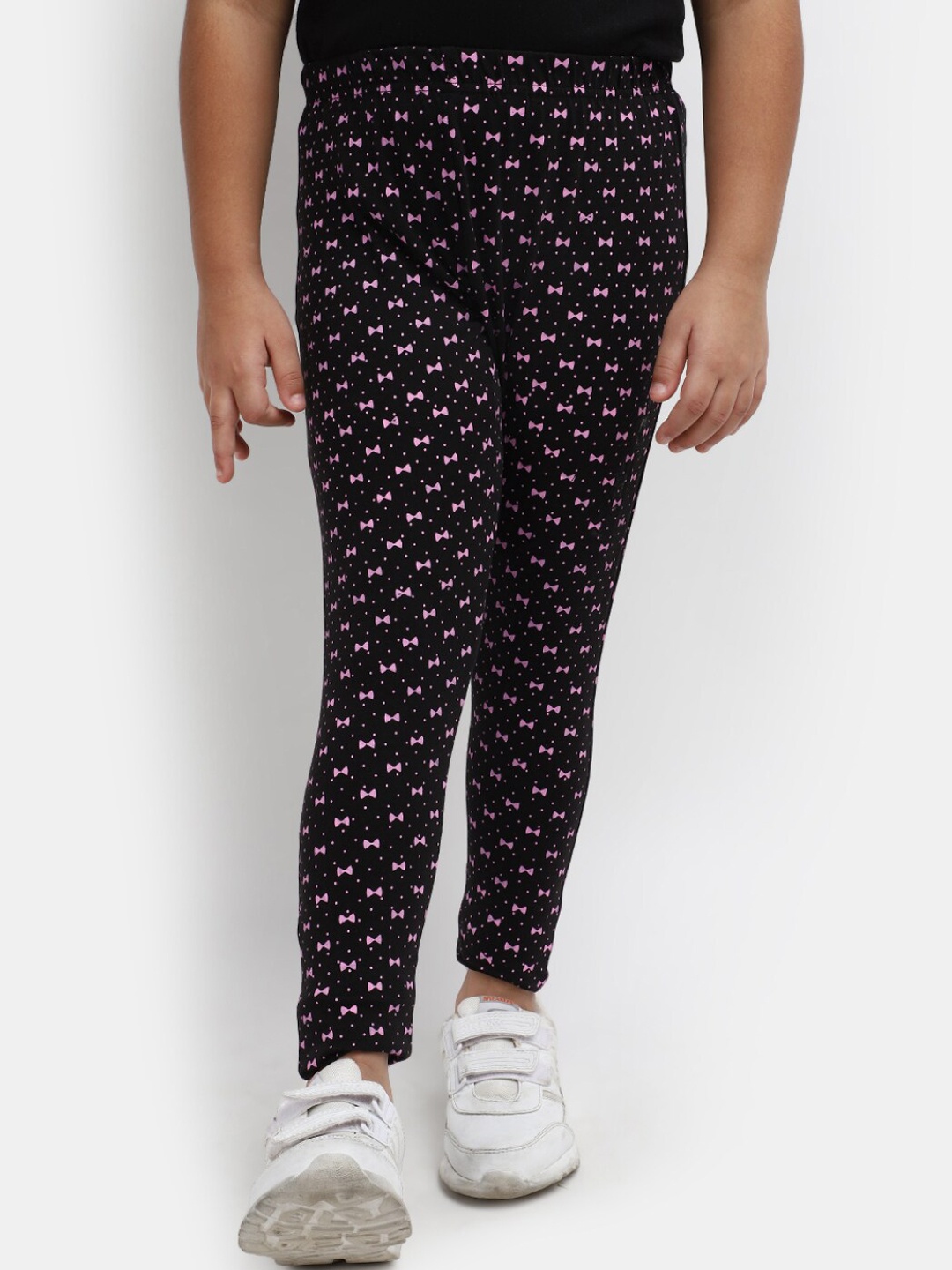 

V-Mart Girls Printed Ankle-Length Leggings, Black