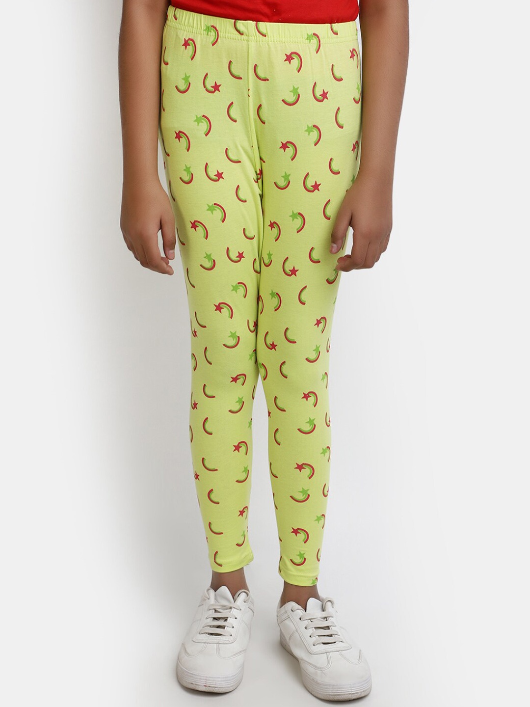 

V-Mart Girls Printed Ankle-Length Leggings, Green