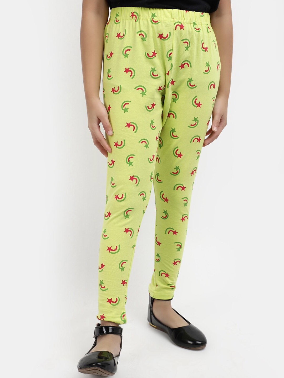 

V-Mart Girls Printed Ankle-Length Leggings, Green