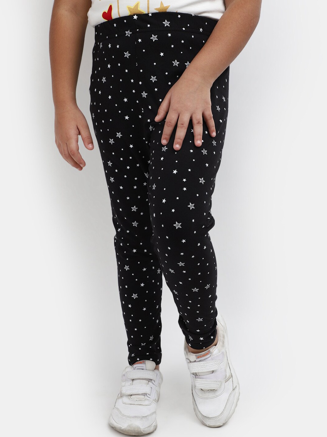 

V-Mart Girls Geometric Printed Ankle-Length Cotton Lycra Leggings, Black