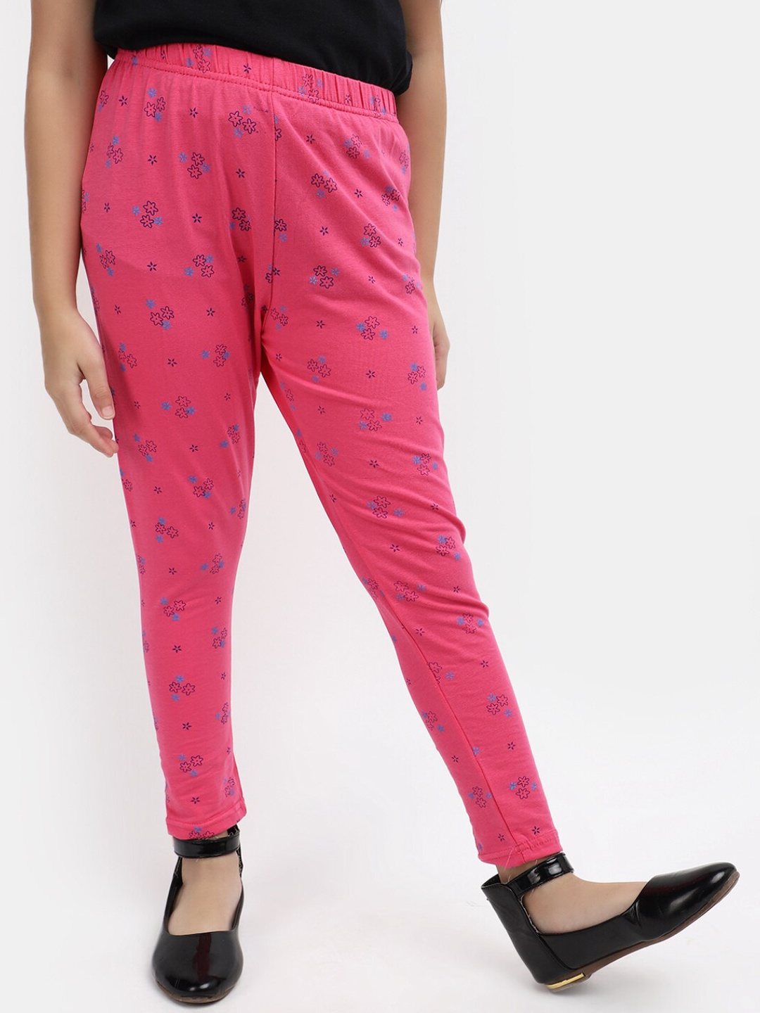 

V-Mart Girls Conversational Printed Ankle-Length Cotton Leggings, Pink