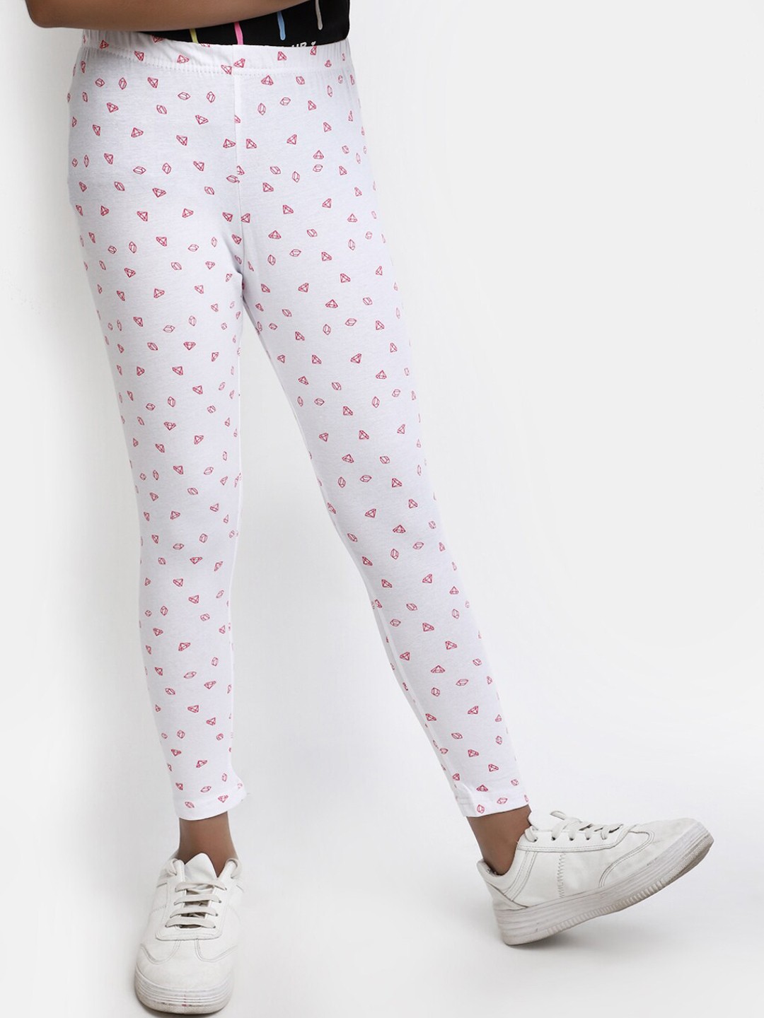 

V-Mart Girls Conversational Printed Ankle-Length Leggings, White