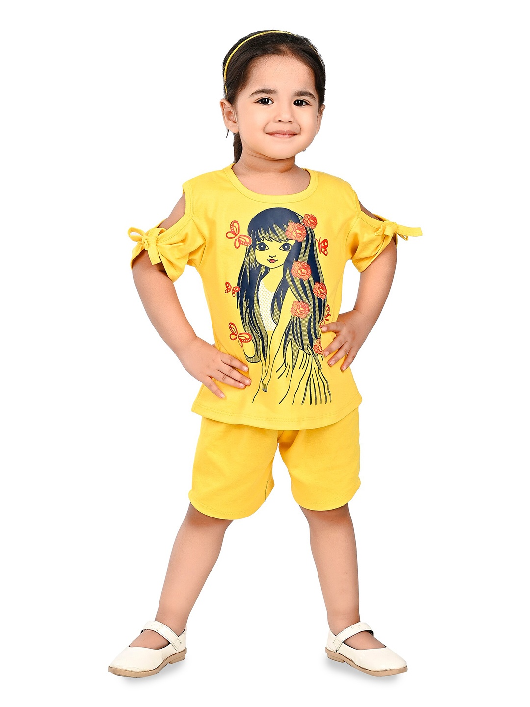 

BAESD Girls Printed Pure Cotton Top with Shorts, Yellow