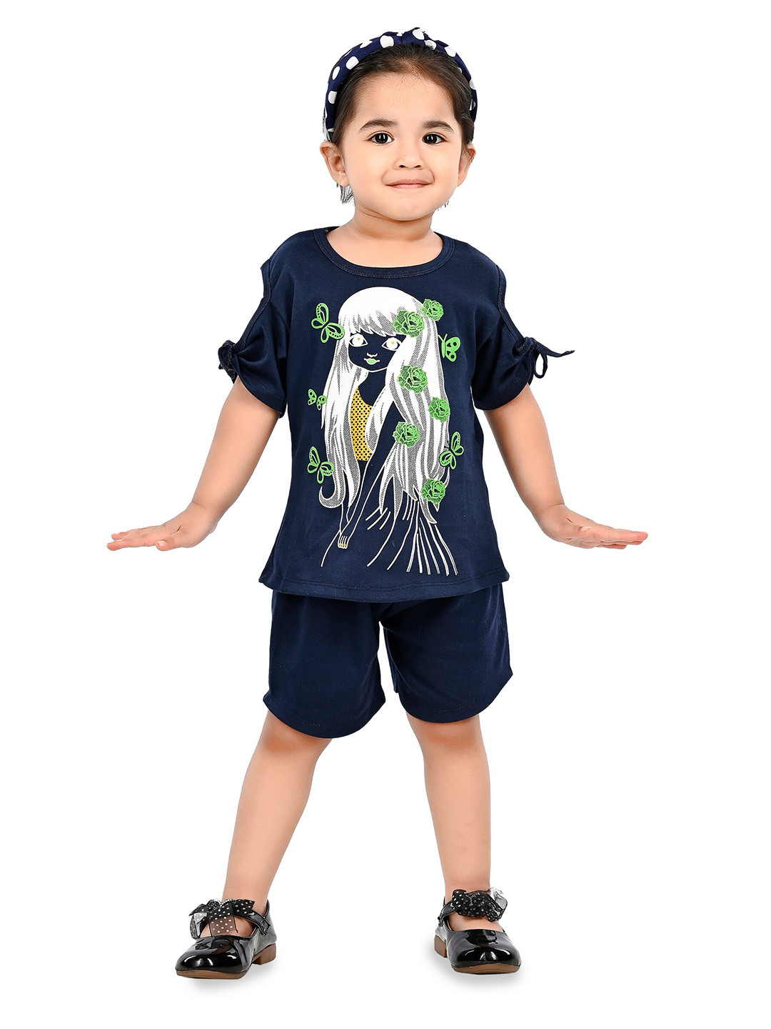 

BAESD Girls Printed Pure Cotton Top with Shorts, Blue