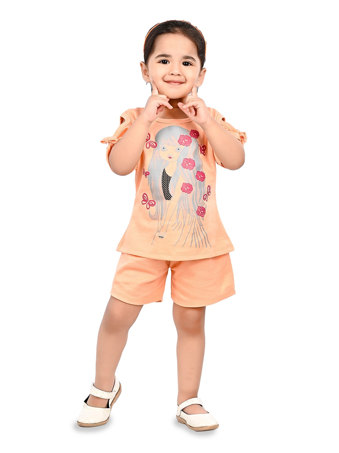

BAESD Girls Printed Pure Cotton Top with Shorts, Orange