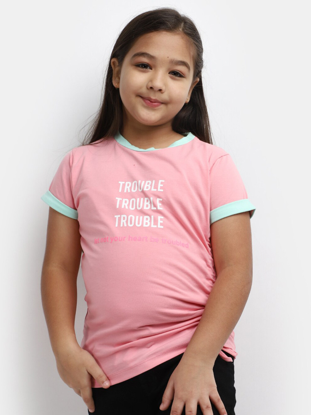 

V-Mart Girls Typography Printed Cotton T-shirt, Pink