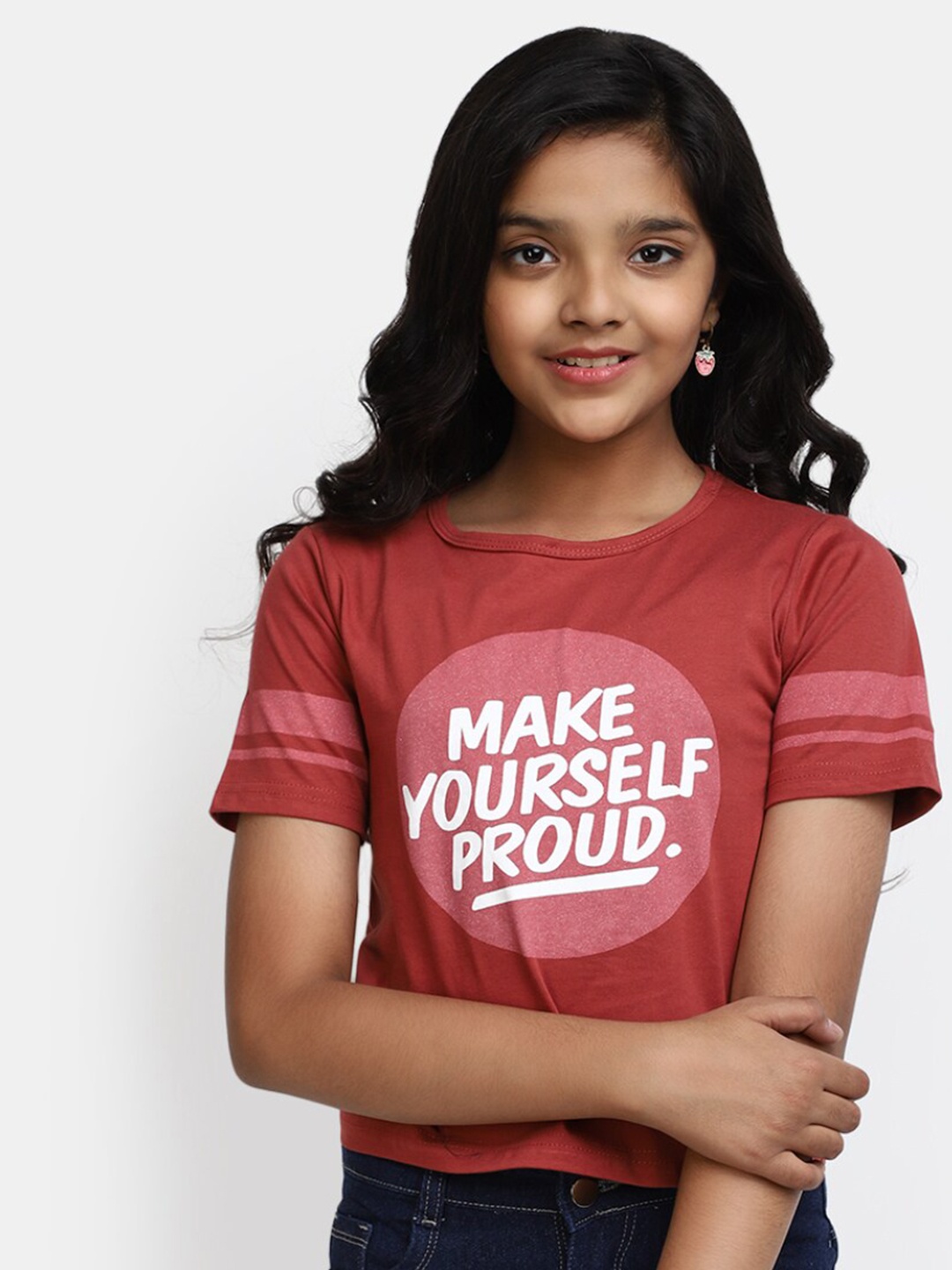 

V-Mart Girls Typography Printed Casual Cotton T-shirt, Maroon