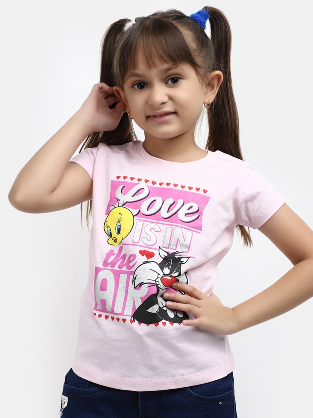 

V-Mart Girls Graphic Printed Casual Cotton T-shirt, Pink