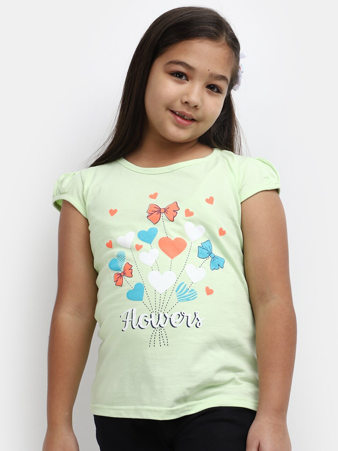 

V-Mart Girls Graphic Printed Cotton T-shirt, Green