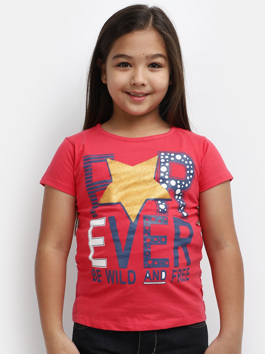 

V-Mart Girls Typography Printed Cotton T-Shirt, Pink